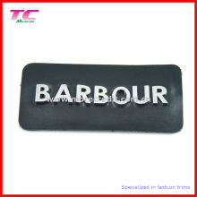 Fashion Genuine Black Leather Patches with Metal Letters Logo